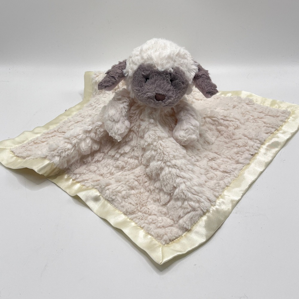 Mary Meyer Marshmallow Zoo Lamb Lovey Security Blanket Cream Grey Satin Trim